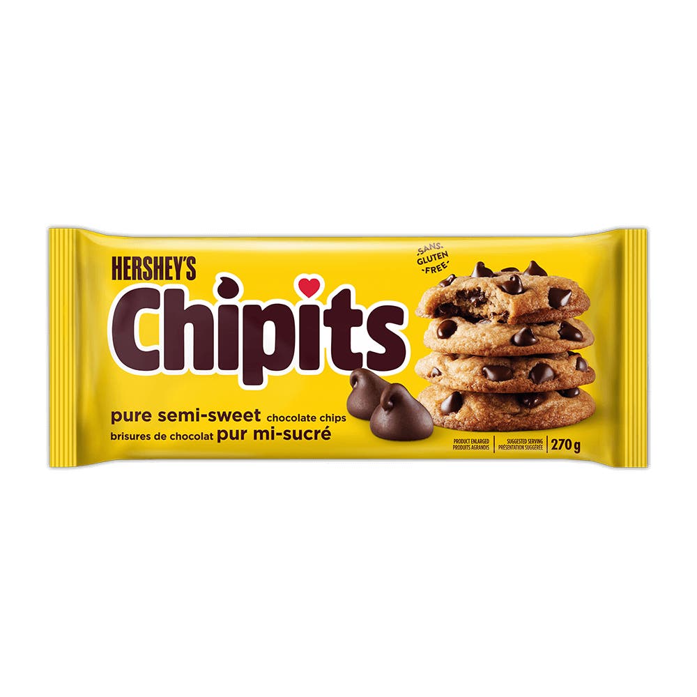 HERSHEY'S CHIPITS Pure Semi-Sweet Chocolate Chips, 270g bag - Front of Package