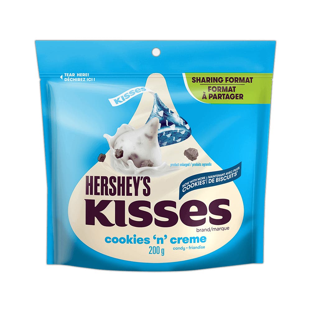 HERSHEY'S KISSES COOKIES 'N' CREME Candy, 200g bag - Front of Package
