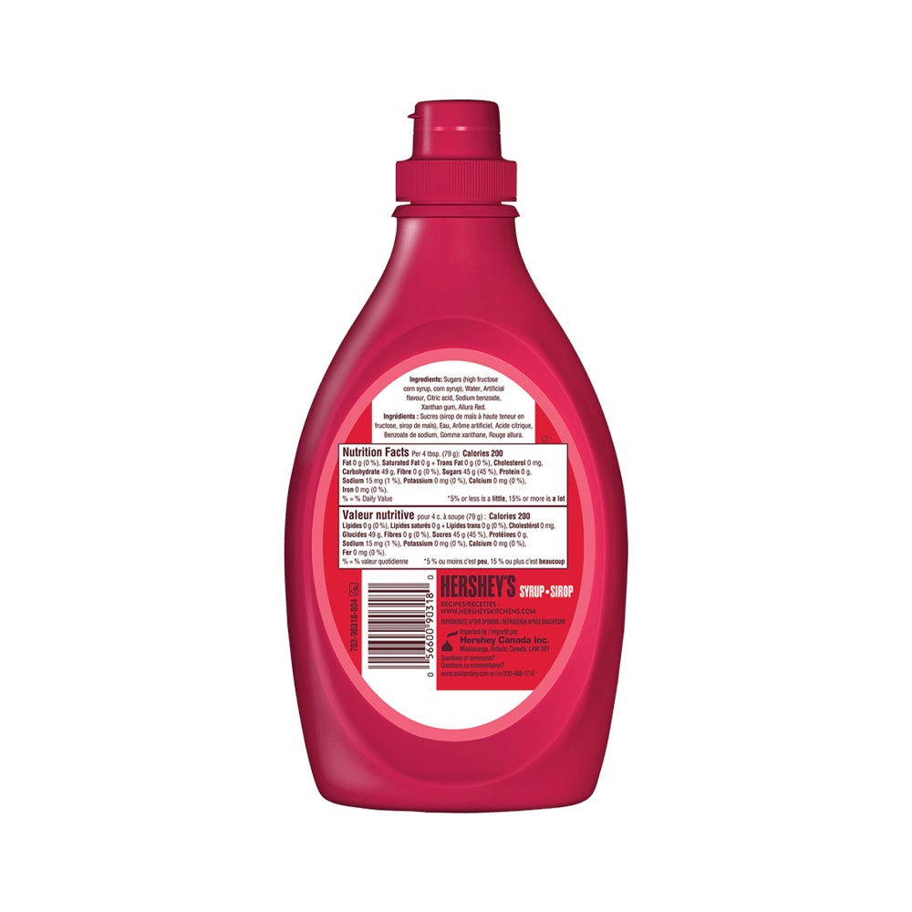 HERSHEY'S Strawberry Syrup, 472mL bottle - Back of Package
