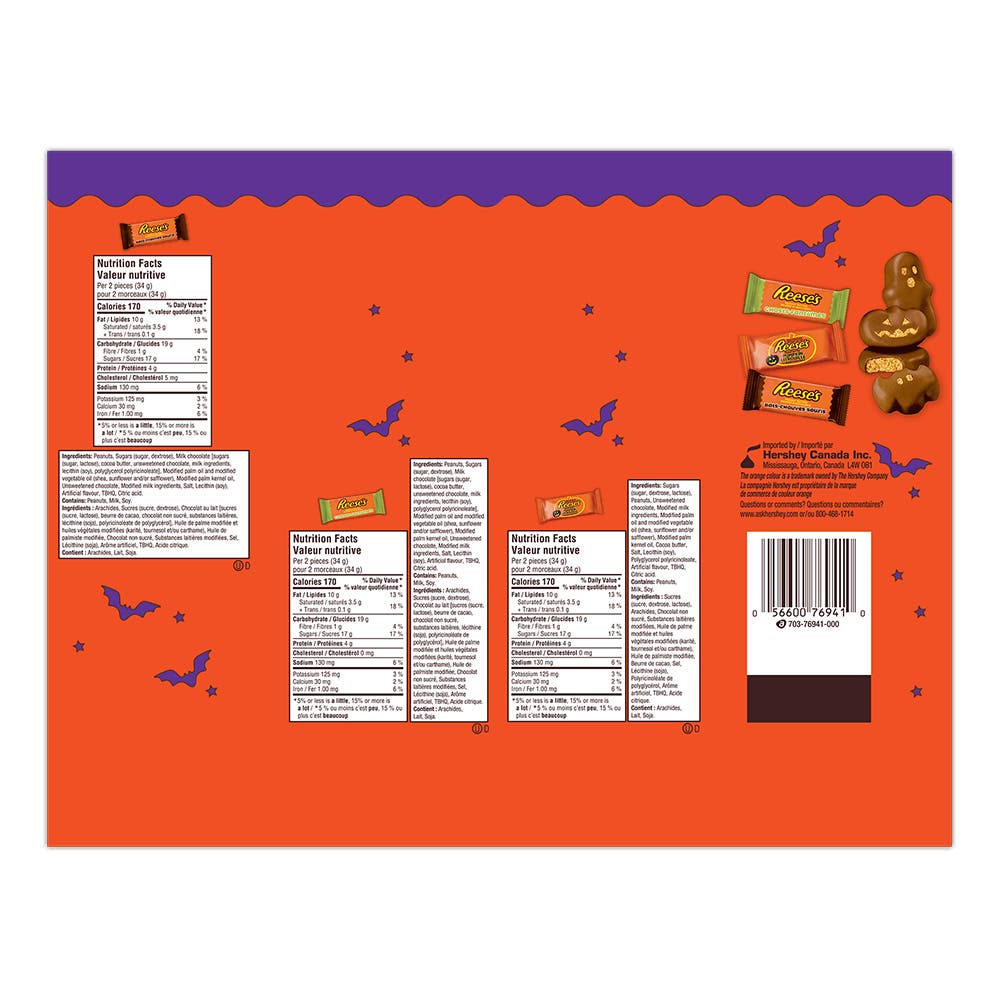 REESE'S Halloween Milk Chocolate Peanut Butter Snack Size Assorted Shapes,  595g bag