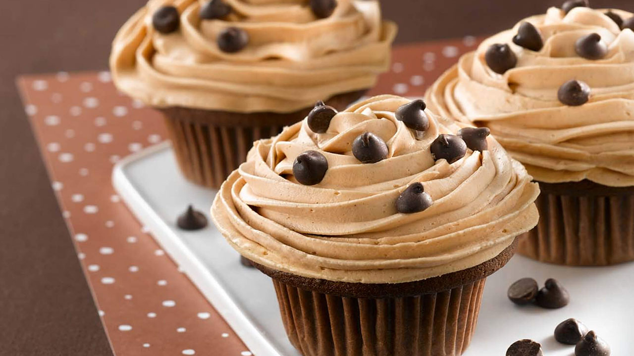 tray of deluxe chocolate peanut butter cupcakes