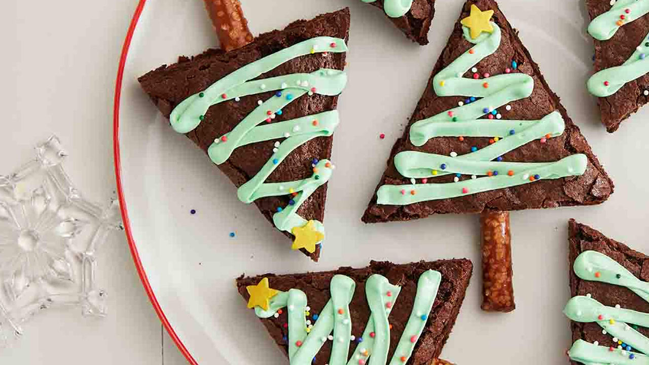 plate of freshly made christmas brownie trees